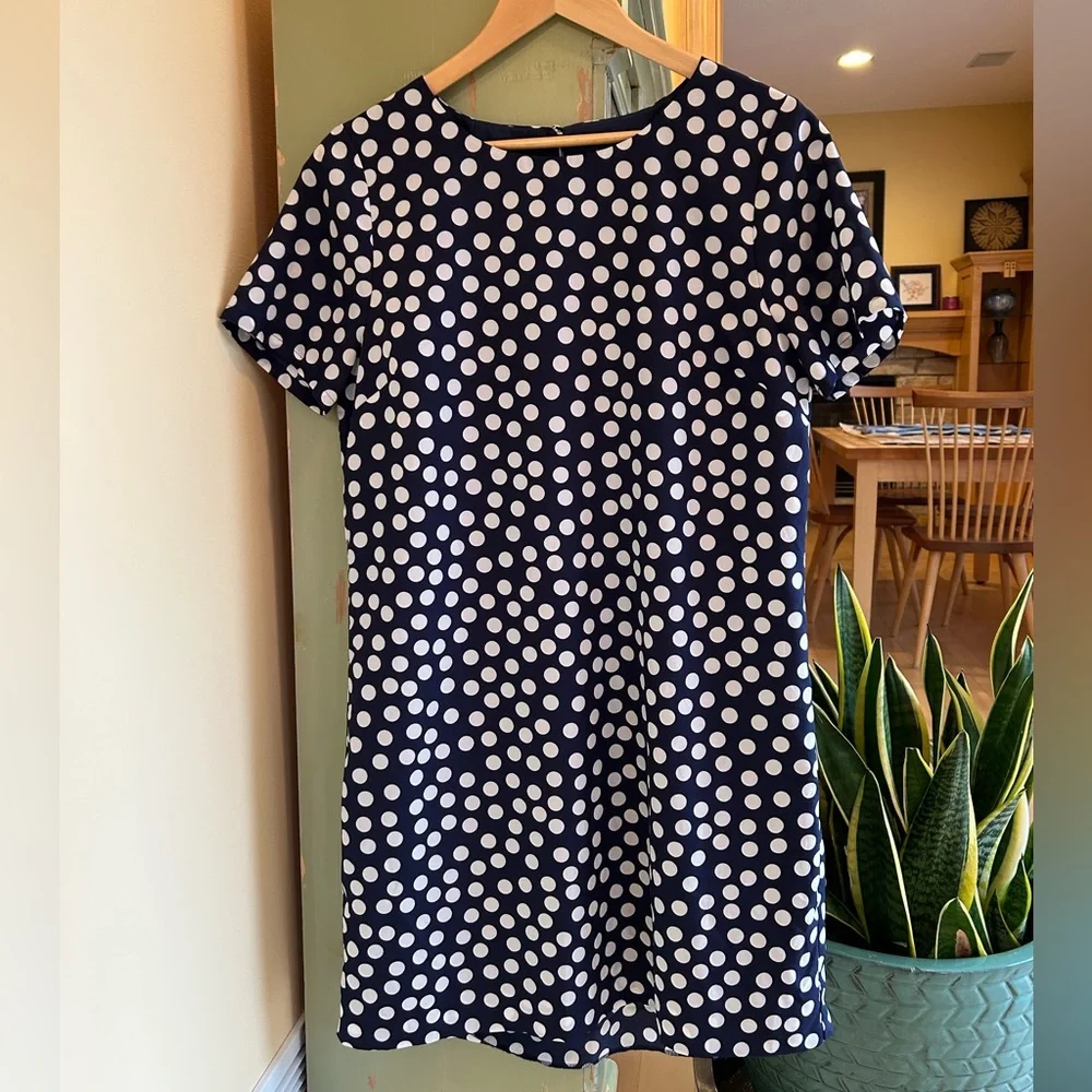 J. Crew Women’s Printed Short Sleeve Gallery Dress in Navy Small Dot Size 10
